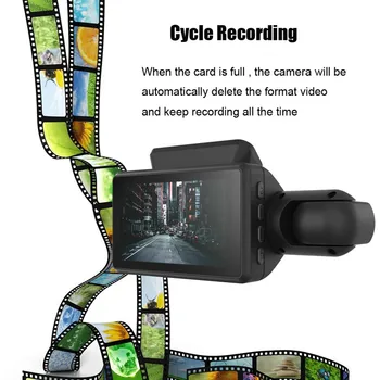 Mini Video Rekordér Pre Automobilové DVR S Obrazovke Dash Fotoaparát Jazdy Záznamník Slučky Nahrávanie Duálny Objektív Otočiť Auto Parkovanie Monitorovanie