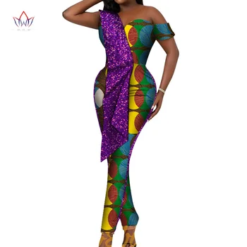 Africkej Ženy Tlač Jumpsuit Bazin Riche Tradičné Africké Oblečenie V Krku Mimo Rameno Ženy Romper Jumpsuit Nohavice WY6458