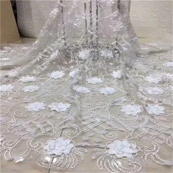 Víno Afriky Čipky Textílie 2019 biela Kvalitné francúzske 3D Kvet Čipky Textílie S 3d flitre Čipky Textílie Pre Svadobné Party