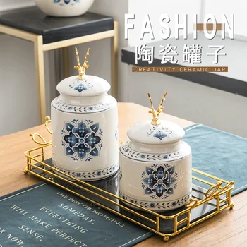 Nová Čínska klasická modrá a biela keramická nádrž nábytok, dekoratívne ozdoby remesiel maľované keramické všeobecné nádrž nastaviť