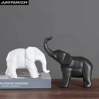 Cute Elephant Soška Čiernej a Bielej Línie Zvierat Socha Remesiel Pár Dekorácie Obývacia Izba Office Slon Dekor Dary