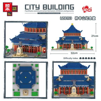 Vysoká Výzvou Sun Yat-sen Pamätná Sieň Čínsky Štýl Architektúry stavebným Diamond Micro Tehly Hračka Pre Vianočný Darček