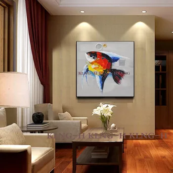 Moderný obraz ruky červené rybí olej maľovanie na stenu, dekorácie, olejomaľba domácej hale jedáleň steny moderného maliarstva