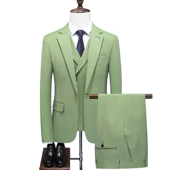 Pánske Strana/Večer Prom Obleky 3-nastaviť Zárez Prispôsobené Fit Singel svojim Jedným tlačidlom Našité Vrecko jednofarebné Apple zelenej farby
