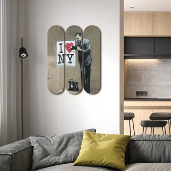 3ks Retro Banksy Skateboard nástennú maľbu Korčule Palube I Love NY Domova Izba Ozdoby pre Klub Bar Obývacej Miestnosti Dekorácie
