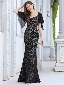 Niekedy Celkom Bridesmaid, Šaty Elegantné Dĺžka Podlahy tvaru Šifón & Čipky Veľkoobchod 2021 Večerné Šaty Vestidos De Gala EP00532BK