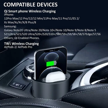 15W Rýchle Bezdrôtové Nabíjačky 4 v 1 Nabíjací Pohár Pre iPhone 11 12 Pro XS Bezdrôtovú Automobilovú Pohár Nabíjací Držiak Pre Bluetooth Slúchadlá
