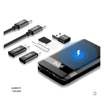 Multi-Funkčné 6 v 1 je Univerzálny Adaptér Smart Karty Bezdrôtovej Nabíjačky Prenosné úložiská LED Svetlo USB Typu C Dátový Kábel, Adaptér