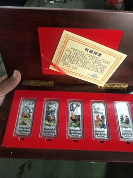 Zber Čínska vláda vydala Rok (2017), farba strieborná minca, Rok Kohúta,5 ks/set, Výzdoba,doprava Zdarma