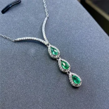 Šperky Vintage 925 Silver Emerald Prívesok na Svadbu Prírodné Emerald Strieborný Prívesok Emerald Šperky