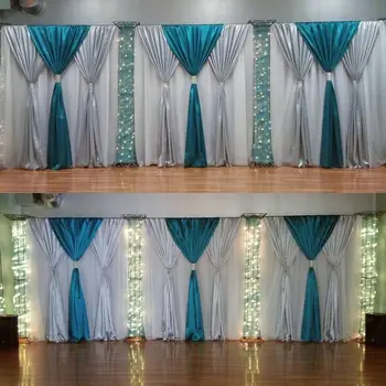 Romantický 3 vrstvy 10 ft x 20 stôp Luxusné Svadobné Pozadie s krásnym Swag Svadobné závesy a záclony dekorácie