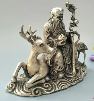 Čína zberateľskú archaize bielej medi boh dlhovekosti Jazda socha jeleňa