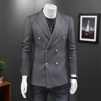 2021 nový príchod Dvojité Breasted prúžok sako vysokej kvality smart casual obleky mužov,mužov bežné blejzre,pánske sako veľkosť S-5XL