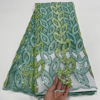 (5yards/pc) Sivozelená zelená Afriky tylu čipky textílie s flitrami 2021 najnovšie vyšívané francúzsky čistý čipky na spoločenské šaty FJY434