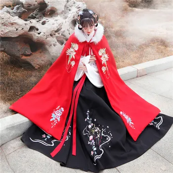 Pôvodné Hanfu Žien Plášť S Výšivky Ming-Vyrobené Kožušiny Golier Teplý Kabát na Jeseň A v Zime Denne Plášť Hanfu Šaty SL4367