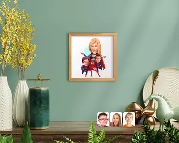 BK Domov Super Mama a Deti Karikatúru Ručne vyrábané Drevené Rámové Tablo-1 Moderné Pohodlné, Spoľahlivé, Dekorácie, darčeky