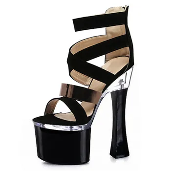 Letné sandále ultra-high s nepremokavé 18-20 cm hrubé čierne dno klub pre dámske topánky