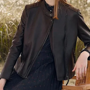 2021 jeseň a v zime nový produkt hajia krátke pás zber lokomotíva kožený kabát čierny trend temperament kabát ženy