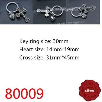 80009 s925 mincový striebro keychain tvorivé punk štýl street dance kríž, kvet, srdce v tvare šperkov taška spony jednoduchá