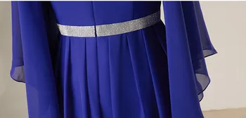 JaneVini Royal Blue Crystal Matka Nevesty Šaty A-Line Dlhé Rukávy Tvaru Šifón Formálne Večerné Party Šaty Plus Veľkosť