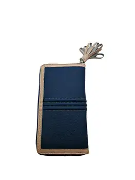 Dámske kožené peňaženky. Zips uzavretie. Kabelka, peňaženka a karty držiteľom, 20x10 cm (modro-Béžová)