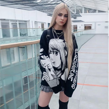 2021 Hip Hop Streetwear Vintage Štýl Harajuku Pletenie Sveter Anime Dievča Pletené Death Note Sveter Pulóver