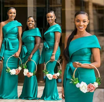 Hunter Green Bridesmaid, Šaty Africké Dievčatá Morská Víla Rameno Svadobné Hostí Maid Of Honor Šaty Plus Veľkosť