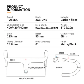 TOSEEK ZXB02 Požičovňa Riadidlá Carbon Road Riadidlá 28.6 mm Požičovňa Kormidlo Kmeňových Matt Black Carbon Riadidlá