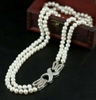 Doprava zadarmo >>>>ušľachtilý šperky obrovský 8-9mm AAA Sladkovodné prírodná biela perla prívesok 925silver 17 - 18-palcové