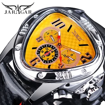 JARAGAR Trojuholník Muži Mechanické Hodinky Automatické Luxusné Náramkové hodinky Man 3 Voĺba Dizajn Hodiniek Čierna Popruh Relogio Masculino