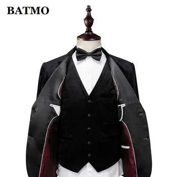 BATMO 2019 nový príchod módne bežné red velvet obleky mužov,mužov, svadobné šaty,bundy+nohavice+vesta,XZ347