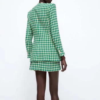 Za Nové dámske Sako Dlhým Rukávom Textúra Double-Breasted Jeseň dámske Sako Módne All-Zápas Slim Oblečenie pre Ženy
