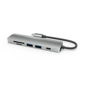 USB C hub multi port adaptéra, c-konektor HDMI, dtato spojky, USB 3.0 SD / TF karty, čítačky, PD 60W, kompatibilný s MacBook