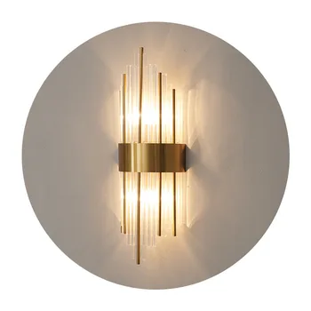 Americký Európskej post moderné zlaté kovové krištáľové sklo trubice nástenné svietidlo svietidlo LED pre villa hotel foyer steny v obývacej izbe sconce