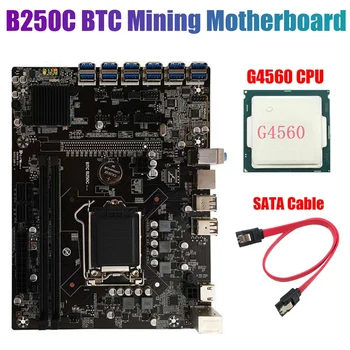B250C BTC Ťažba Doska s G4560 CPU+SATA Kábel LGA1151 12XPCIE na USB3.0 Slot Grafickej Karty Podporuje DDR4 RAM