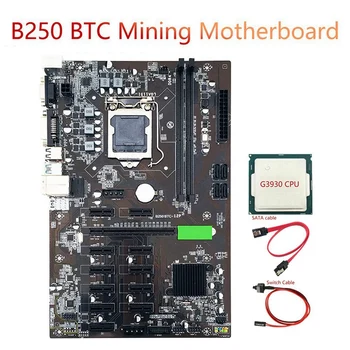 B250 BTC Ťažba Doske LGA 1151 s G3930 CPU+Switch Kábel usb +SATA Kábel Podporuje DDR4 DIMM RAM