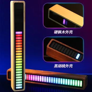 Masívneho Dreva Bluetooth-kompatibilné Hlasom aktivovaný Vyzdvihnutie Rytmus Svetla Auto Atmosféru Spektra RGB LED Zvuk Hudby Senzor Svetla