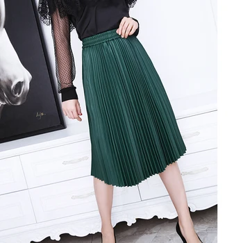 Nové módne ropa ženy kvalitné originálne kožené skladaná sukňa žena elastický pás cez koleno zelená/Čierna dlho saias