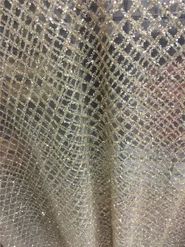 2017 Nový dizajn afriky gold glitter čipky textílie lesk flitrami francúzskej čipky a tylu textílie s flitrami Na Svadbu
