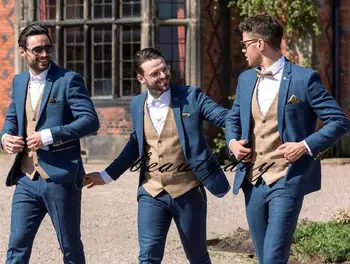 Vysoká Kvalita Tri Kusy Svadobné Groomsmen Nosenie Slim Fit Jedno Tlačidlo Tuxedos pre Pánske Prom Vyhovuje