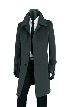 Dlho vlnené kabát mužov Single-breasted výkopu coats mens kabát cashmere kabát casaco masculino inverno erkek anglicko sivá, čierna